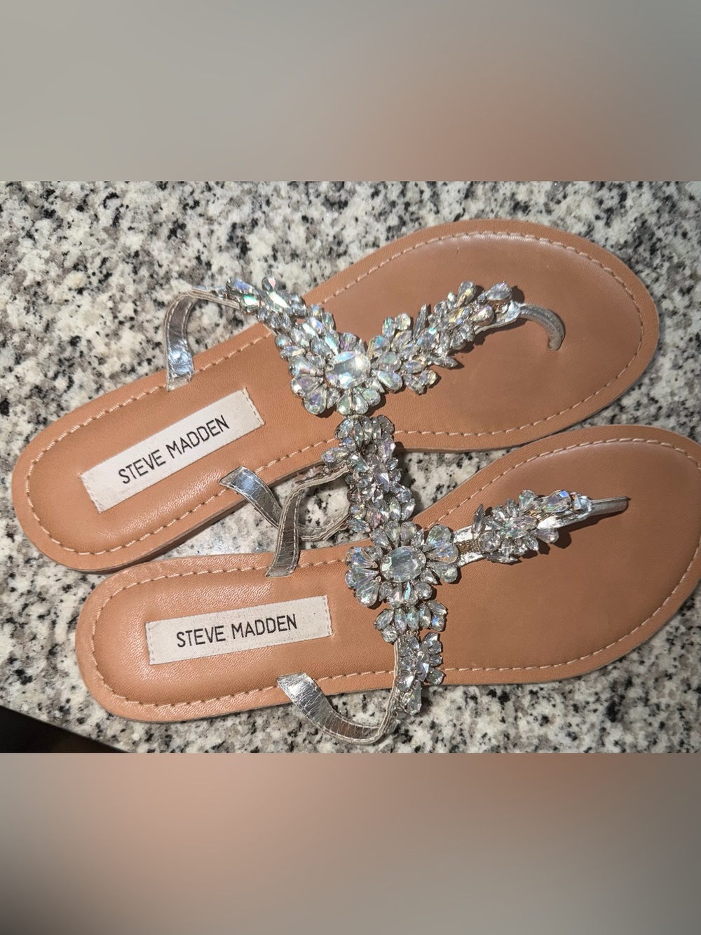 Steve Madden Silver Crystal T-Strap Sandals